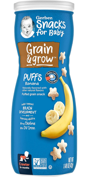 Дитячі пшенично-вівсяні пластівці Gerber Organic Puff Cereals and Banana 227 г (8445290189080)