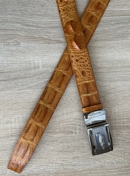 Ремінь зі шкіри крокодила Ekzotic Leather Коньячний жовтогарячий (crb05_1)