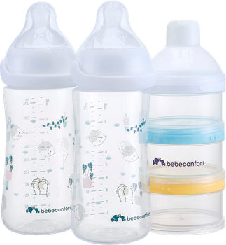 Набір для годування Bebe Confort Emotion Physio Urban Garden Пляшечка з диспенсером 270 мл х 2 шт Білий (3102209180)