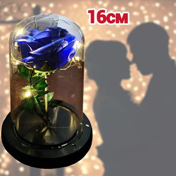 Троянда у колбі під скляним куполом яскрава з підсвічуванням Rose of Love LED стабілізована квітка вічна троянда 16см Blue
