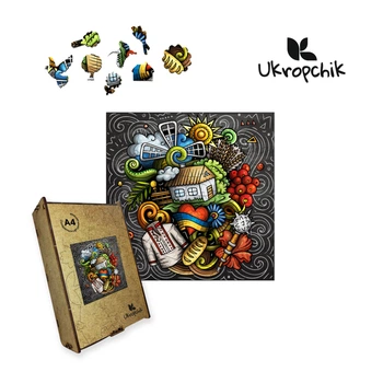 Пазл Ukropchik деревянный Украинские Традиции size - M в коробке с набором-рамкой (Ukrainian Traditions A4)
