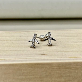 Сережки Серебро Самолёты с 5 Камнями