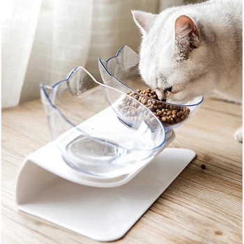 Миска для кота двойная с нескользящей наклонной подставкой UKC Feeding Bowl