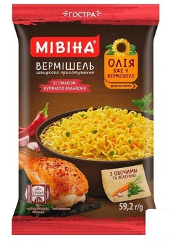 Вермішель зі смаком Курки (гостра) ТМ "Мівіна" 59.2г (133873)