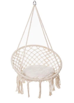 Гамак сидячий подвесной качели плетеная Macrame для дачи кресло-качалка гамак из хлопка и диаметром сиденья 82/68 см Белый