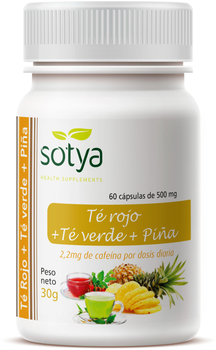 Suplement diety Sotya Green Tea, Red Tea and Pineapple 500 mg 60 kapsułek (8427483010319)