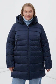 Подовжений стьобаний жіночий пуховик Finn Flare FWB160132-101 Plus Size синій 4XL