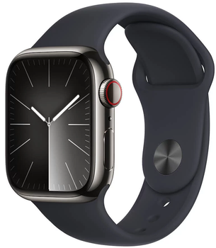 Смарт-годинник Apple Watch Series 9 GPS + Cellular 41mm Graphite Stainless Steel Case with Midnight Sport Band - S/M (MRJ83)