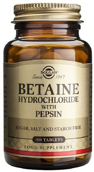 Дієтична добавка Solgar Betaine Hydrochloride 100 таблеток (0033984002401)