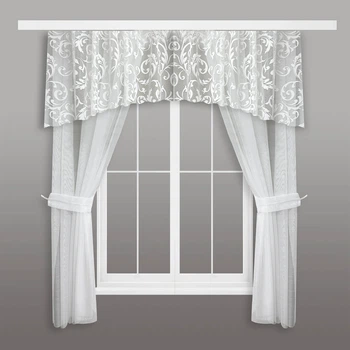 Ажурные тюлевые шторы с ламбрекеномAdagio Windows Decor, короткие кухонные шторы 270 х 170см, тюль вензель молочный