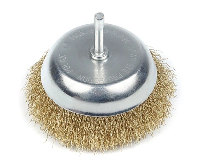 Щетка чашечная 100 мм, для дрели, 1/4", гофр. пров., латунированная Polax (54-173)