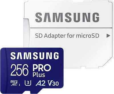 Карта пам'яті Samsung PRO Plus microSDXC 256GB UHS-I U3 V30 A2 + SD адаптер (MB-MD256SA/EU)