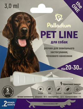 Капли на холку от блох, клещей и гельминтов Palladium Pet Line the One для собак весом от 20 до 30 кг (4820150205263)