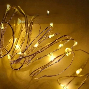 Светодиодная гирлянда на батарейках Капли росы на 50 Led 5 м проволка белая теплая