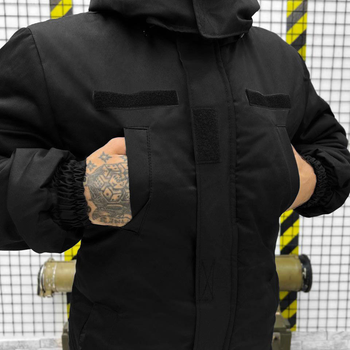 Чоловіча зимова Куртка з капюшоном / Уплений Бушлат на флісі чорний розмір XXL
