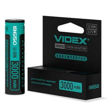 Аккумулятор Videx литий-ионный 18650-P (защита) 3000мА*ч 1шт (18650-P/3000/1CB)