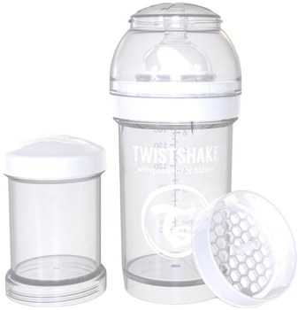 Butelka do karmienia antykolkowa Twistshake z silikonowym smoczkiem 180 ml biała (7350083120069)