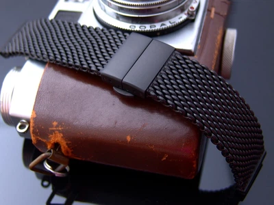 Браслет для часов Taikonaut PVD Black крупного плетения с застёжкой Deployant Clasp (20 мм)