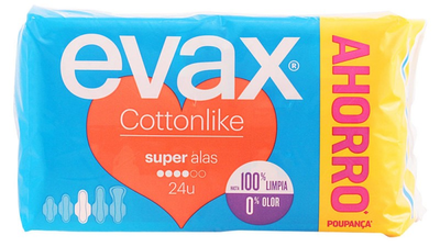 Podpaski higieniczne Evax Cottonlike Compresas Super Alas 24U (8006540429570)