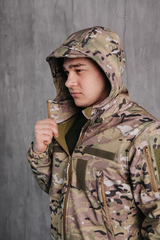 Куртка мужская Водонепроницаемая тактическая Soft shell мультикам (на молнии с капюшоном) Мультикам M