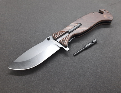 Нож выживания складной, со стеклобоем, стропорезом, огнивом и свистком GW25560