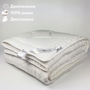 Ковдра з овечої вовни демісезонна двоспальна IGLEN 160х215 в тіку (16021561)