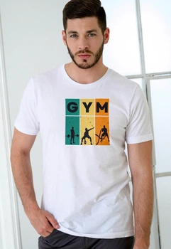 Футболка мужская трикотажная базовая однотонная молодежная с прикольным принтом GYM 2XL белая