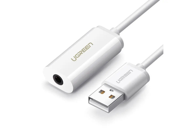 Внешняя звуковая карта UGREEN US206 USB AUX USB 3.5mm mini Jack White (30712)