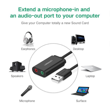 Звуковая карта USB Ugreen внешняя Black (30724)
