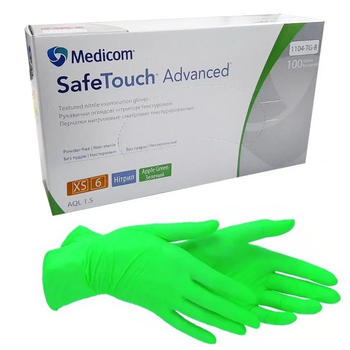 Рукавички нітрилові Medicom SafeTouch Advanced Green Зелені XS (5-6)