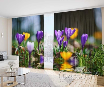 Фото Штори PHOTODECOR "Фіолетові та жовті крокуси над водою"