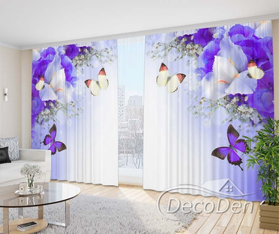 3D Фото Штори PHOTODECOR "Іриси та метелики. Фіолетовий"