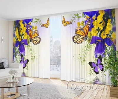 3D Фото Шторы PHOTODECOR "Ирисы и бабочки с ромашками"