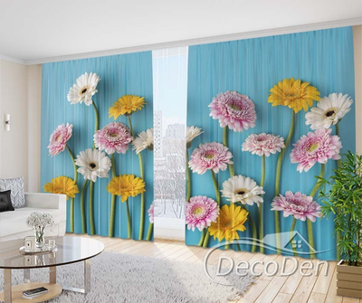 Фото Штори PHOTODECOR "Гербери на блакитному фоні"