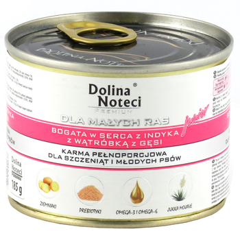 Консервы для собак Dolina Noteci Premium Junior с сердцем индейки и гусиной печенью - 185г