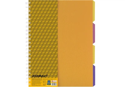 Книга канцелярська на спіралі А4 120 аркушів # офсет OPTIMA Adamant 20843-05 пластикова обкладинка з розділювачами та перфорацією, жовта /O20843-05/