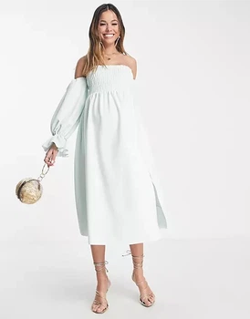 Платье коктельное с бюстом резинкой Asos Светло-салатовое 10941 L (46)