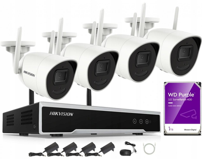 Комплект відеоспостереження Wi-Fi 2 Мп Hikvision NK42W0H-1T(WD)(D) на 4 камери зі звуком з жорстким диском