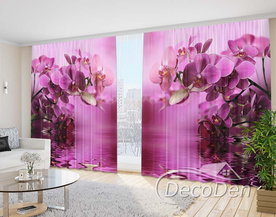 3D Фото Штори PHOTODECOR "Малинові гілки орхідей над водою"