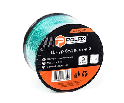 Шнур каменщика Polax для строительных работ 1,5 мм х 100 м, зеленый (30-010)