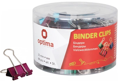Біндери для паперу 25 мм Optima, кольорові, в пласт. тубусі, 48 шт. (O41066)