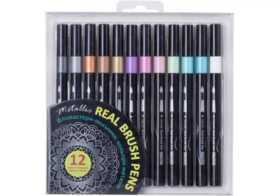 Фломастери-пензлики REAL BRUSH, 12 кольорів металік, лінія 0,5-6 мм (MX15236)