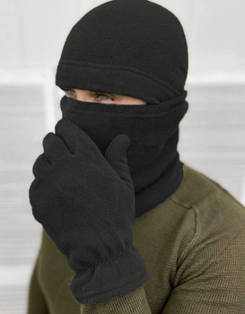 Комплект флисовый из шапки, баффа и перчаток тактический для армии ЗСУ черного цвета