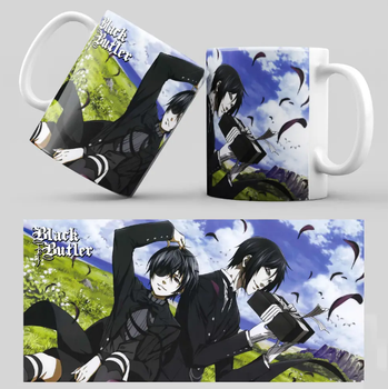 Чашка белая керамическая с принтом аниме "Black Butler" Черный дворецкий ABC