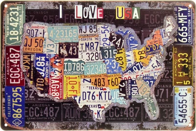Металлическая табличка "Я Люблю США (Номерные Знаки)" (ms-00625)