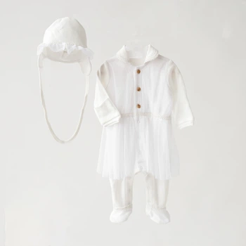 Комплект для хрещення (чоловічок + шапочка) для дівчинки MagBaby Ursula 110503 62-67 см Молочний (4821711105039)