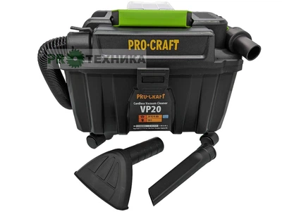 Аккумуляторный строительный пылесос Procraft VP20 (сухая и влажная уборка, выдув, 1 АКб и ЗУ)