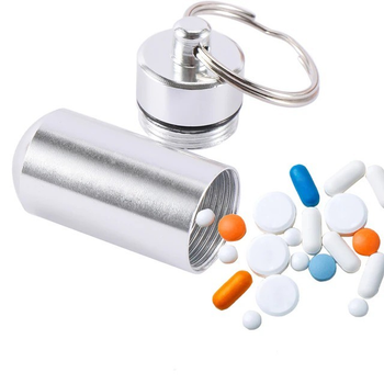Таблетниця-брелок водостійка, у формі капсули для ліків та вітамінів, Срібний