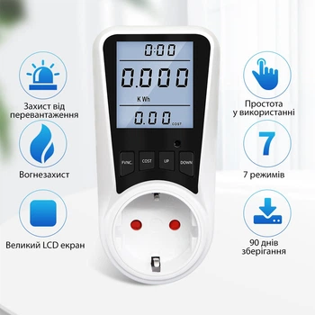 Цифровий ваттметр та електромер для контролю споживання електроенергії з підсвіткою Axacam DDS109L