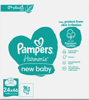 Zestaw Chusteczki nawilżane Pampers Harmonie New Baby 24 x 46 szt (8006540815953)